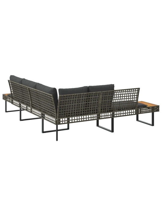 Sodo sofa su pagalvėlėmis, pilka, poliratanas/akacija, L formos