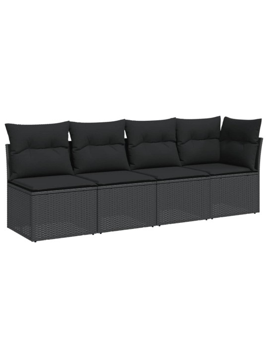 Keturvietė sodo sofa su pagalvėlėmis, juoda, poliratanas