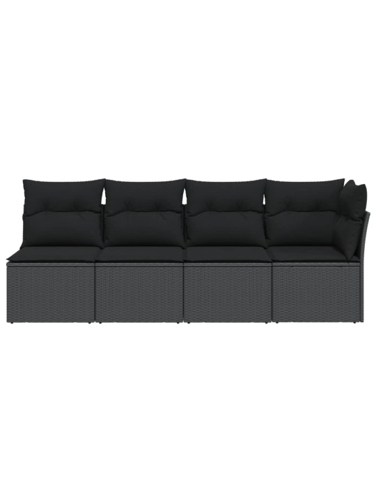 Keturvietė sodo sofa su pagalvėlėmis, juoda, poliratanas