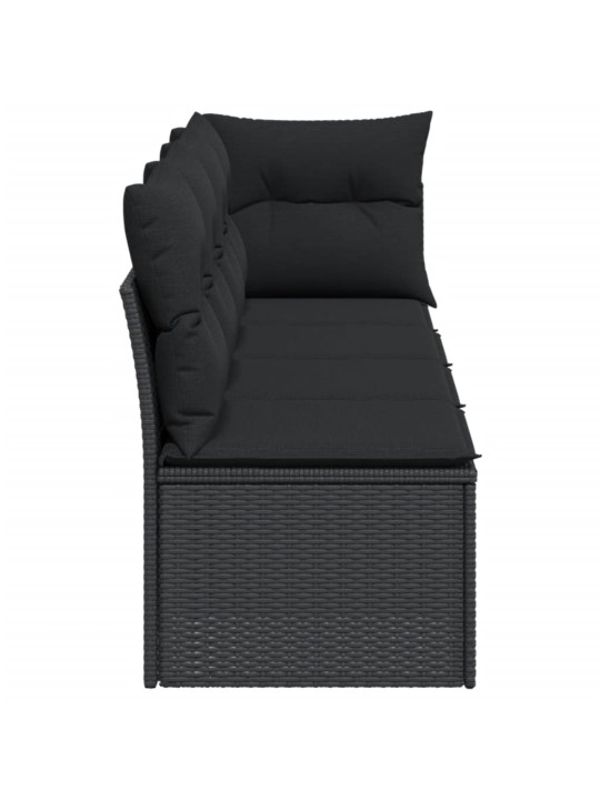 Keturvietė sodo sofa su pagalvėlėmis, juoda, poliratanas