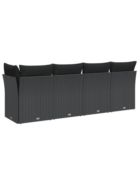 Keturvietė sodo sofa su pagalvėlėmis, juoda, poliratanas