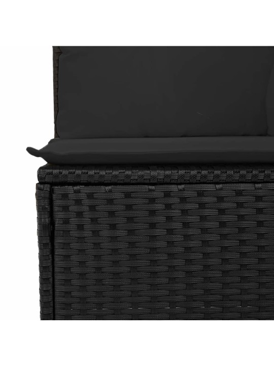 Keturvietė sodo sofa su pagalvėlėmis, juoda, poliratanas