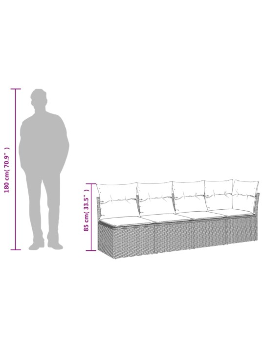 Keturvietė sodo sofa su pagalvėlėmis, juoda, poliratanas