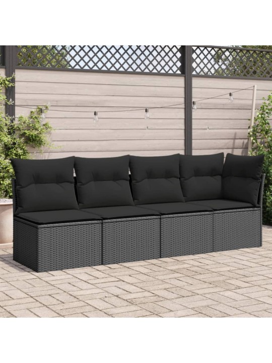 Keturvietė sodo sofa su pagalvėlėmis, juoda, poliratanas