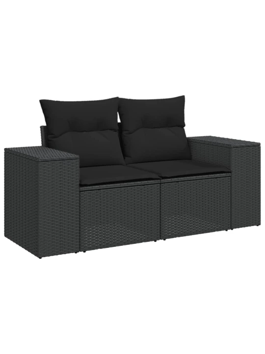 Dvivietė sodo sofa su pagalvėlėmis, juodos spalvos, poliratanas