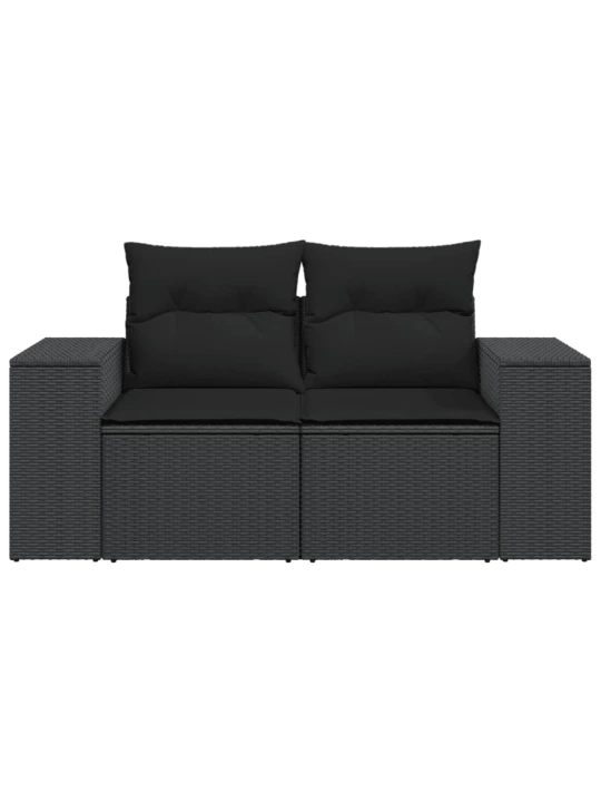 Dvivietė sodo sofa su pagalvėlėmis, juodos spalvos, poliratanas