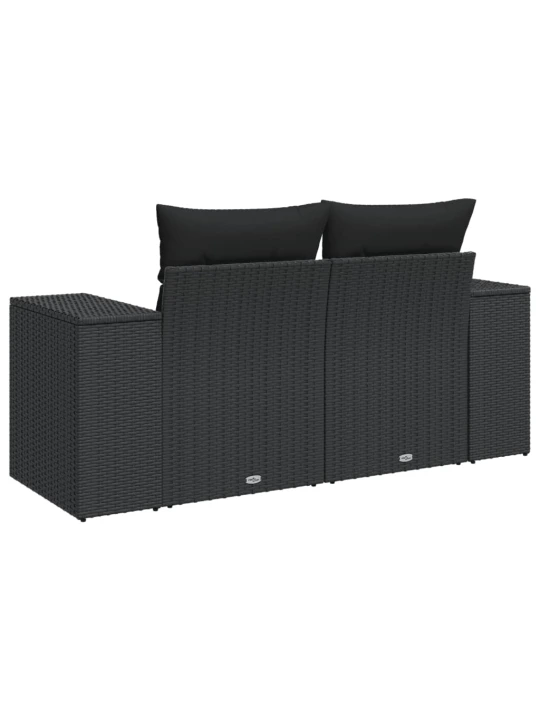 Dvivietė sodo sofa su pagalvėlėmis, juodos spalvos, poliratanas