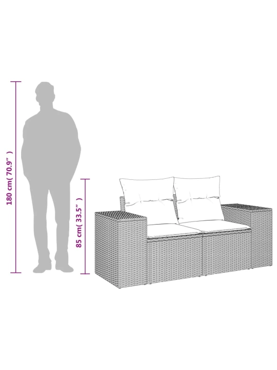 Dvivietė sodo sofa su pagalvėlėmis, juodos spalvos, poliratanas