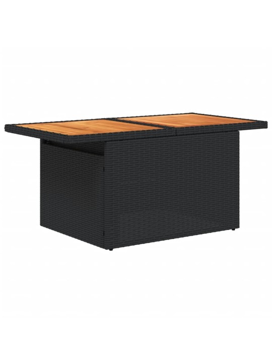 Sodo stalas, juodas, 100x55x73cm, poliratanas/akacijos mediena