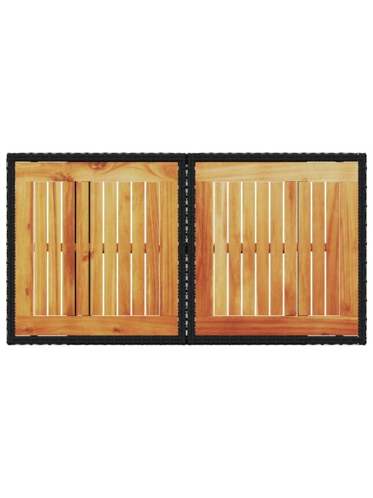 Sodo stalas, juodas, 100x55x73cm, poliratanas/akacijos mediena
