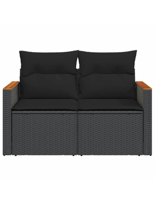 Dvivietė sodo sofa su pagalvėlėmis, juodos spalvos, poliratanas