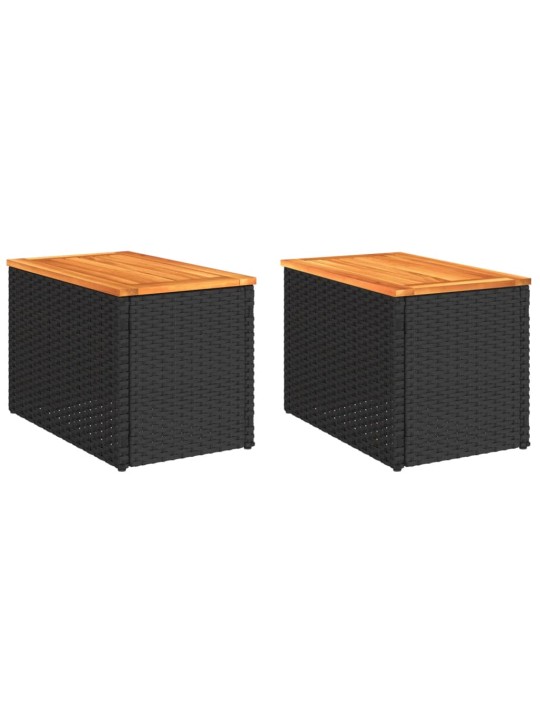 Šoniniai sodo staliukai, 2vnt., juodi, 55x34x37cm, poliratanas
