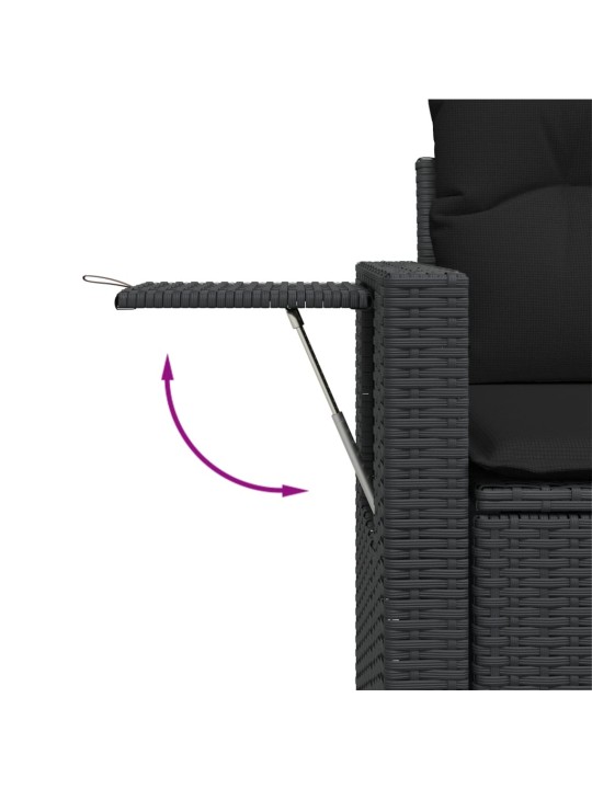 Dvivietė sodo sofa su pagalvėlėmis, juodos spalvos, poliratanas