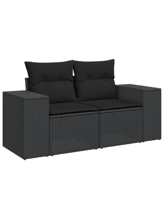 Dvivietė sodo sofa su pagalvėlėmis, juodos spalvos, poliratanas