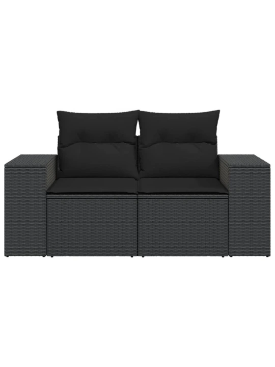 Dvivietė sodo sofa su pagalvėlėmis, juodos spalvos, poliratanas