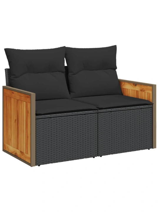 Dvivietė sodo sofa su pagalvėlėmis, juodos spalvos, poliratanas