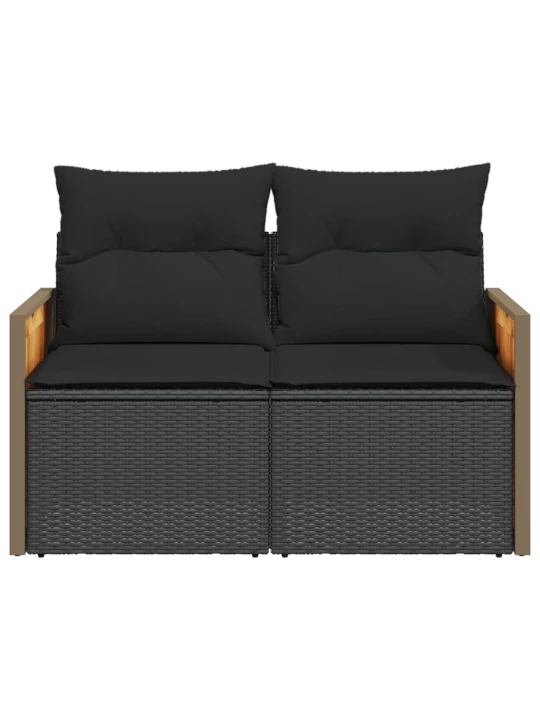 Dvivietė sodo sofa su pagalvėlėmis, juodos spalvos, poliratanas