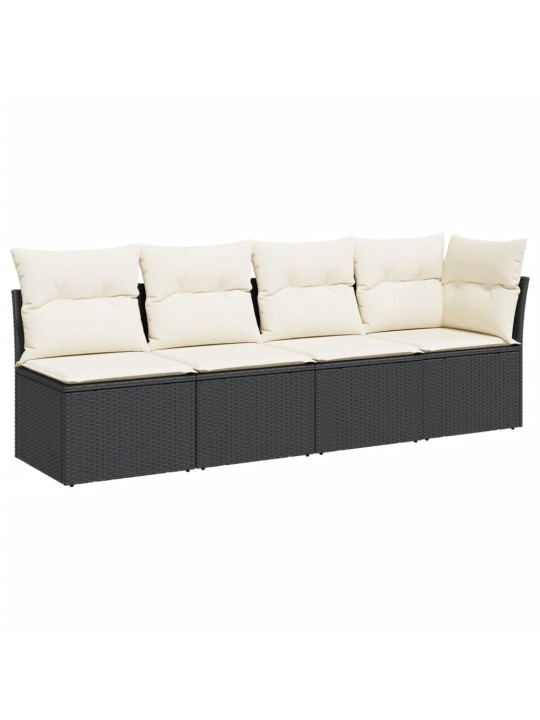 Keturvietė sodo sofa su pagalvėlėmis, juoda, poliratanas