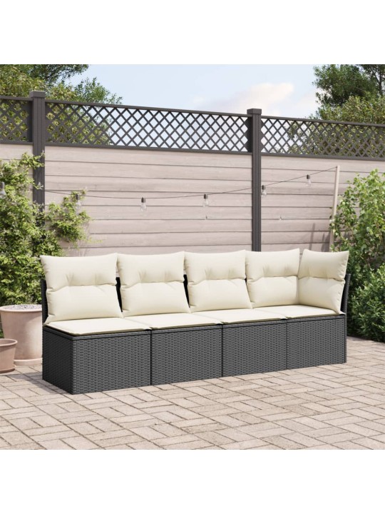 Keturvietė sodo sofa su pagalvėlėmis, juoda, poliratanas