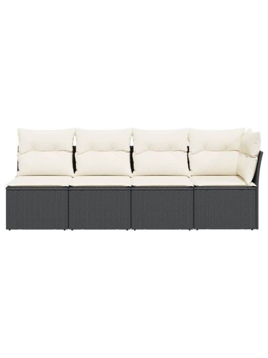 Keturvietė sodo sofa su pagalvėlėmis, juoda, poliratanas