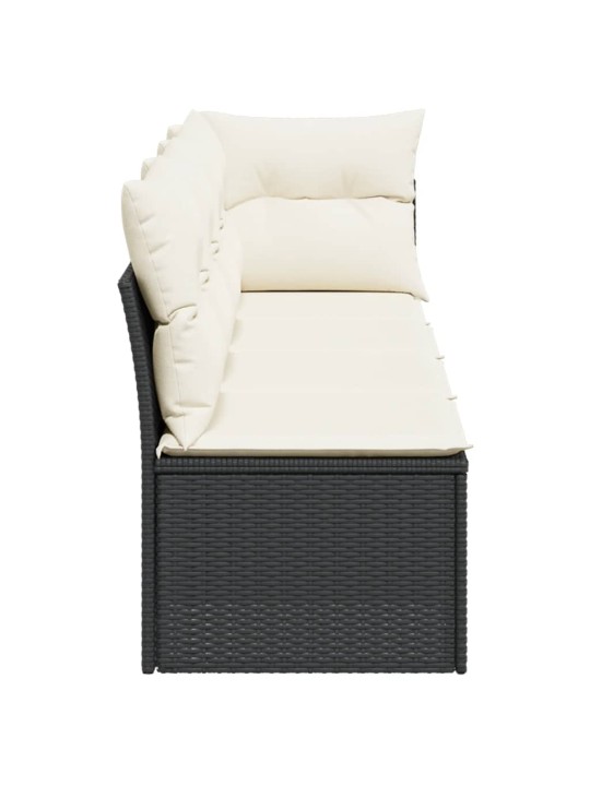 Keturvietė sodo sofa su pagalvėlėmis, juoda, poliratanas