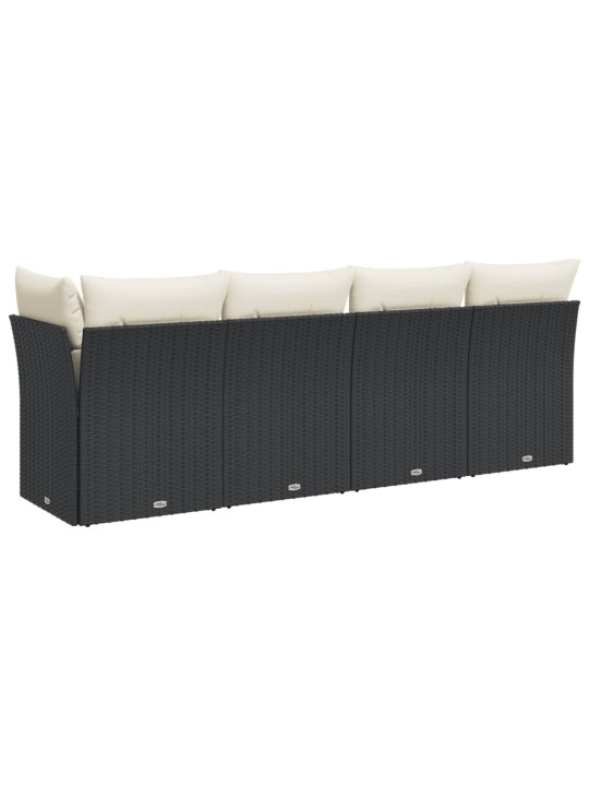 Keturvietė sodo sofa su pagalvėlėmis, juoda, poliratanas
