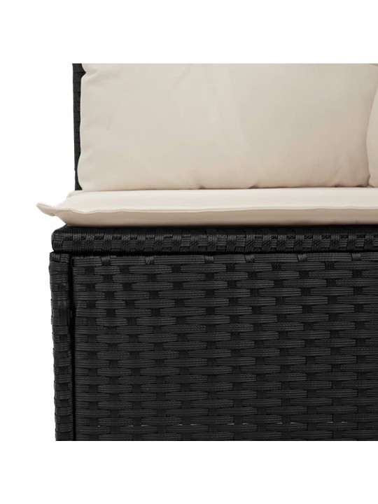 Keturvietė sodo sofa su pagalvėlėmis, juoda, poliratanas
