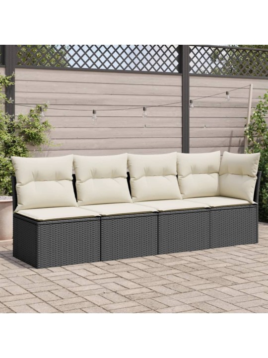 Keturvietė sodo sofa su pagalvėlėmis, juoda, poliratanas