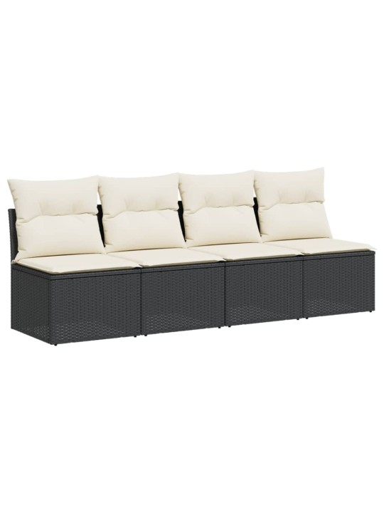 Keturvietė sodo sofa su pagalvėlėmis, juoda, poliratanas