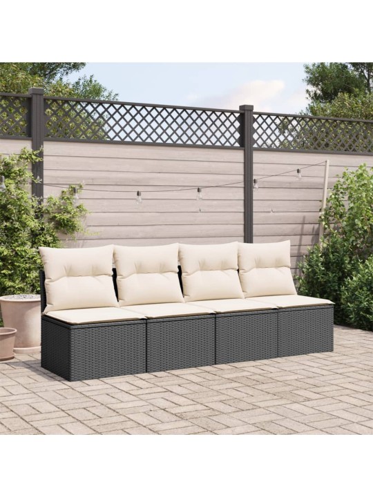 Keturvietė sodo sofa su pagalvėlėmis, juoda, poliratanas