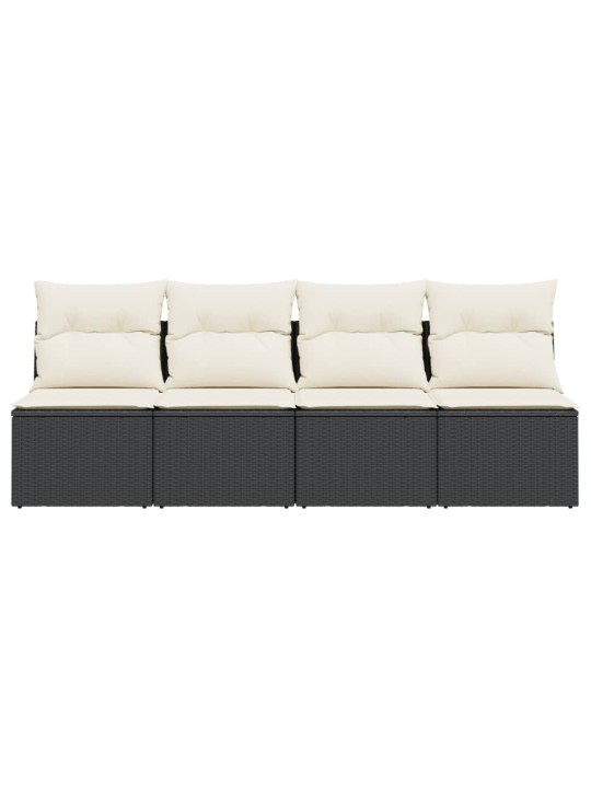Keturvietė sodo sofa su pagalvėlėmis, juoda, poliratanas
