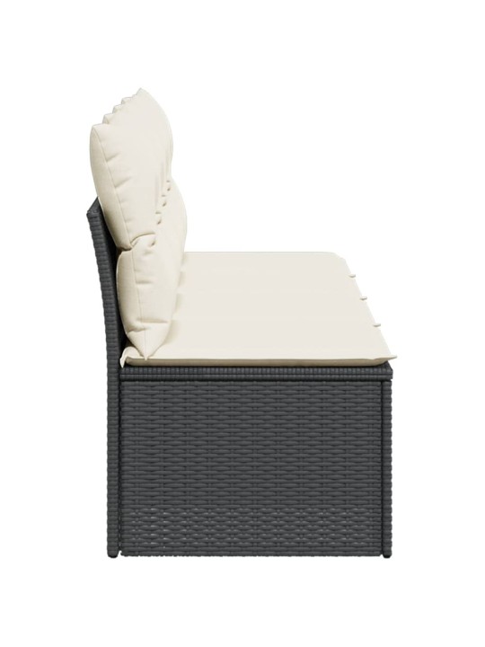 Keturvietė sodo sofa su pagalvėlėmis, juoda, poliratanas