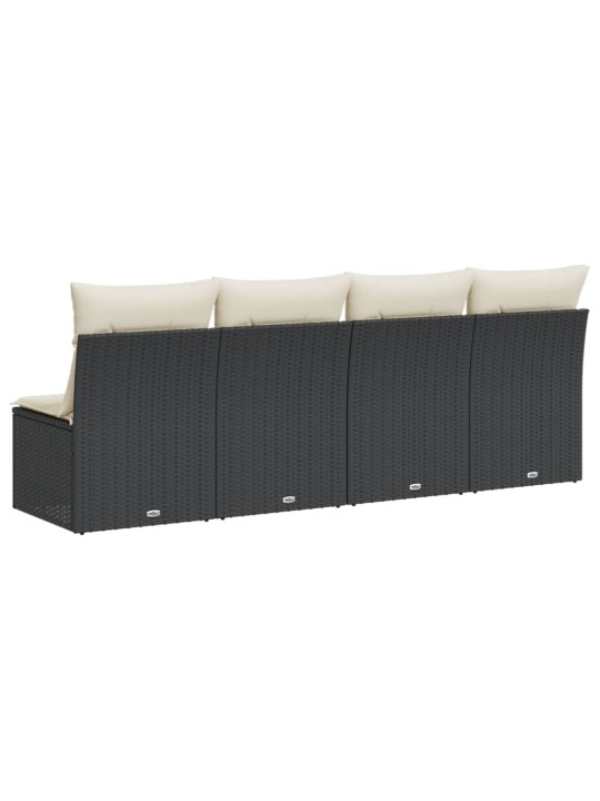 Keturvietė sodo sofa su pagalvėlėmis, juoda, poliratanas