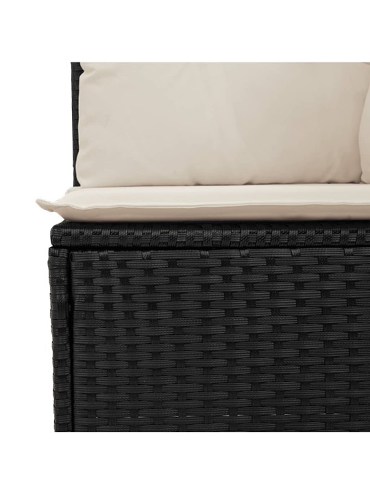 Keturvietė sodo sofa su pagalvėlėmis, juoda, poliratanas