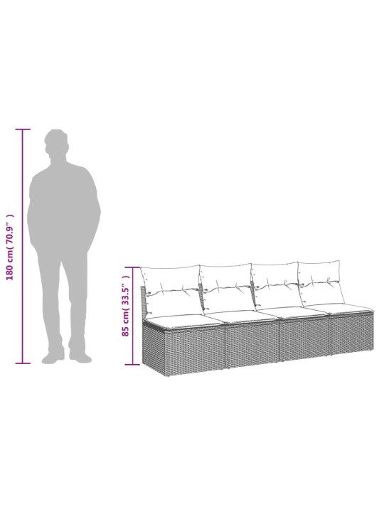 Keturvietė sodo sofa su pagalvėlėmis, juoda, poliratanas