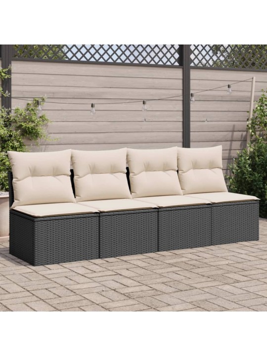 Keturvietė sodo sofa su pagalvėlėmis, juoda, poliratanas