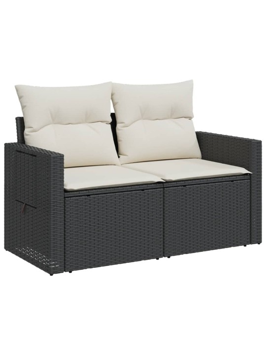 Dvivietė sodo sofa su pagalvėlėmis, juodos spalvos, poliratanas