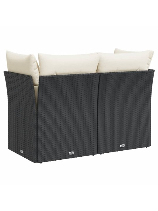 Dvivietė sodo sofa su pagalvėlėmis, juodos spalvos, poliratanas