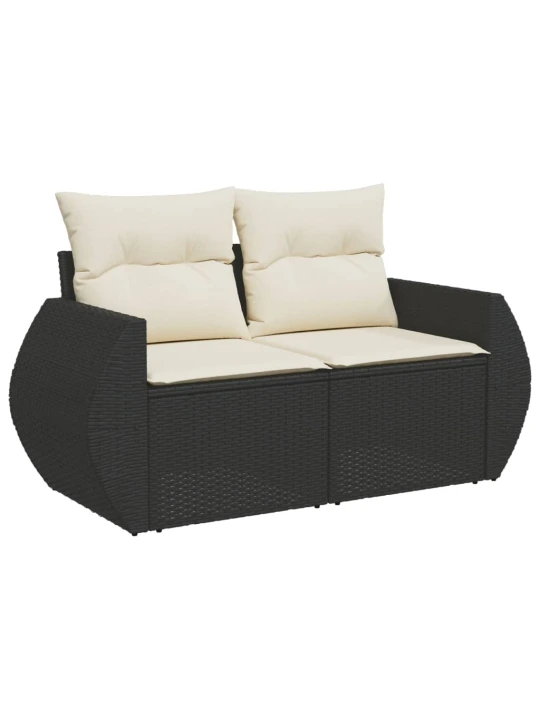 Dvivietė sodo sofa su pagalvėlėmis, juodos spalvos, poliratanas