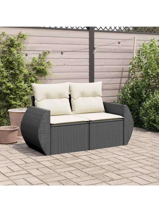 Dvivietė sodo sofa su pagalvėlėmis, juodos spalvos, poliratanas