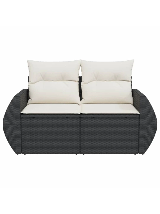 Dvivietė sodo sofa su pagalvėlėmis, juodos spalvos, poliratanas