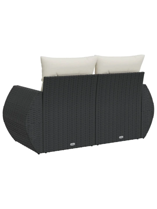 Dvivietė sodo sofa su pagalvėlėmis, juodos spalvos, poliratanas