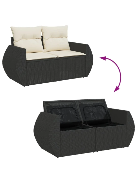 Dvivietė sodo sofa su pagalvėlėmis, juodos spalvos, poliratanas
