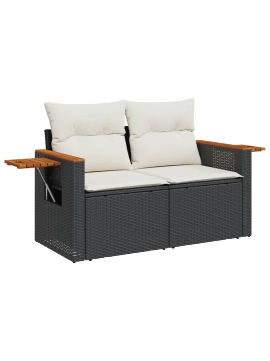 Dvivietė sodo sofa su pagalvėlėmis, juodos spalvos, poliratanas