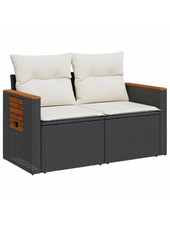 Dvivietė sodo sofa su pagalvėlėmis, juodos spalvos, poliratanas