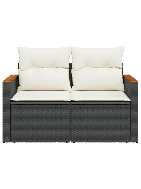 Dvivietė sodo sofa su pagalvėlėmis, juodos spalvos, poliratanas