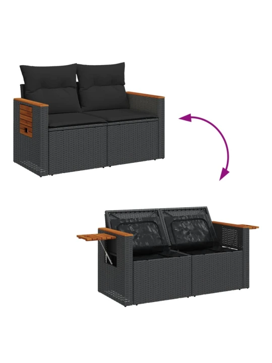 Dvivietė sodo sofa su pagalvėlėmis, juodos spalvos, poliratanas