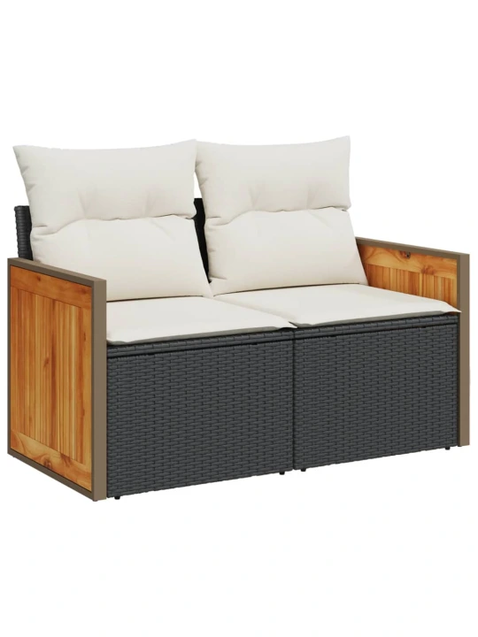 Dvivietė sodo sofa su pagalvėlėmis, juodos spalvos, poliratanas