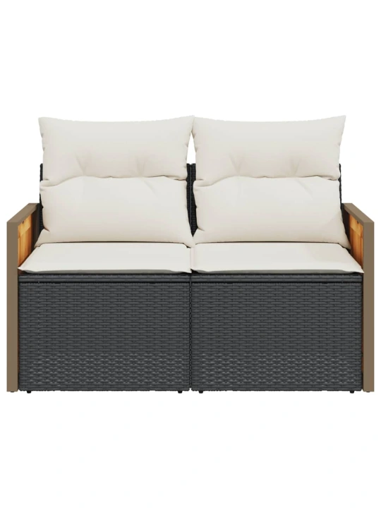 Dvivietė sodo sofa su pagalvėlėmis, juodos spalvos, poliratanas