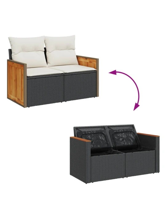 Dvivietė sodo sofa su pagalvėlėmis, juodos spalvos, poliratanas